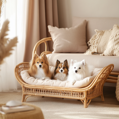 Pet bed, wicker dog bed, cat bed, American-style retro solid wood animal house furniture, Teddy Bichon Frise dog mattress - Image 3