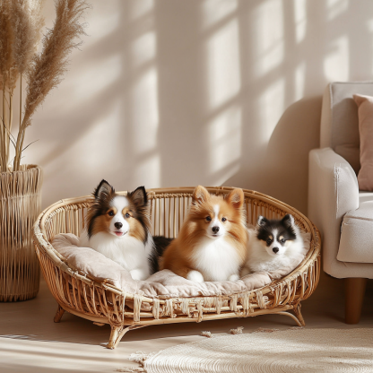 Pet bed, wicker dog bed, cat bed, American-style retro solid wood animal house furniture, Teddy Bichon Frise dog mattress - Image 3