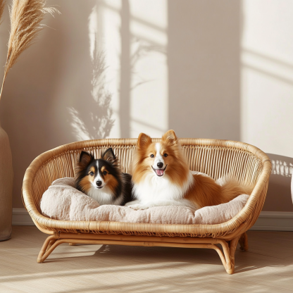 Pet bed, wicker dog bed, cat bed, American-style retro solid wood animal house furniture, Teddy Bichon Frise dog mattress - Image 4