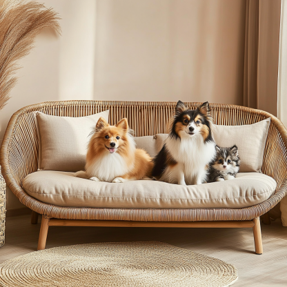 Pet bed, wicker dog bed, cat bed, American-style retro solid wood animal house furniture, Teddy Bichon Frise dog mattress - Image 3