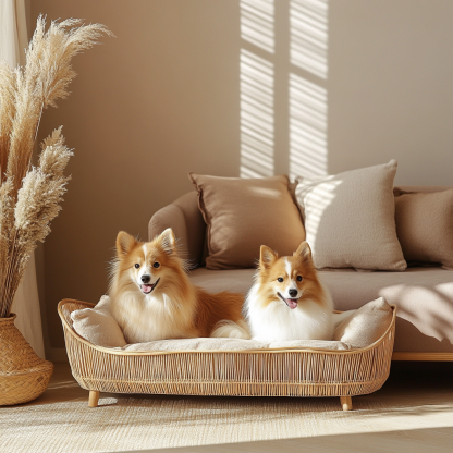 Pet bed, wicker dog bed, cat bed, American-style retro solid wood animal house furniture, Teddy Bichon Frise dog mattress - Image 2