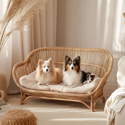 Pet bed, wicker dog bed, cat bed, American-style retro solid wood animal house furniture, Teddy Bichon Frise dog mattress - Image 4