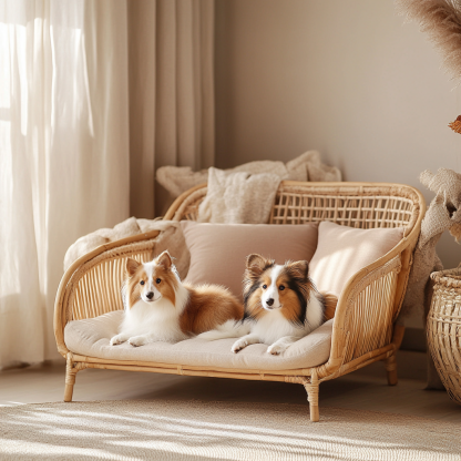 Pet bed, wicker dog bed, cat bed, American-style retro solid wood animal house furniture, Teddy Bichon Frise dog mattress - Image 2