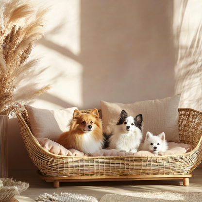 Pet bed, wicker dog bed, cat bed, American-style retro solid wood animal house furniture, Teddy Bichon Frise dog mattress - Image 3