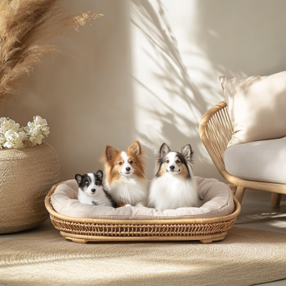Pet bed, wicker dog bed, cat bed, American-style retro solid wood animal house furniture, Teddy Bichon Frise dog mattress - Image 2