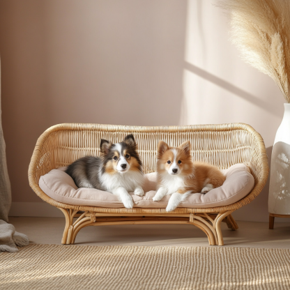 Pet bed, wicker dog bed, cat bed, American-style retro solid wood animal house furniture, Teddy Bichon Frise dog mattress - Image 3