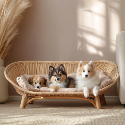 Pet bed, wicker dog bed, cat bed, American-style retro solid wood animal house furniture, Teddy Bichon Frise dog mattress - Image 2