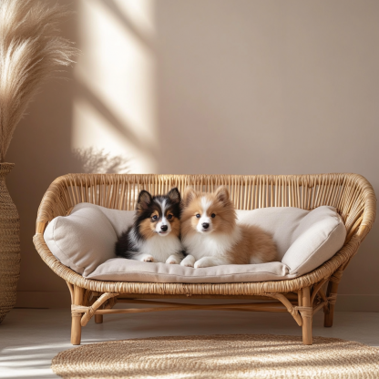 Pet bed, wicker dog bed, cat bed, American-style retro solid wood animal house furniture, Teddy Bichon Frise dog mattress - Image 2