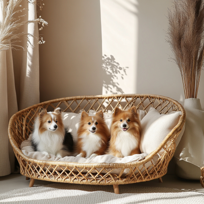Pet bed, wicker dog bed, cat bed, American-style retro solid wood animal house furniture, Teddy Bichon Frise dog mattress - Image 5