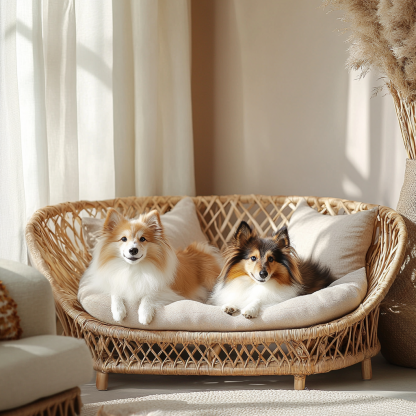 Pet bed, wicker dog bed, cat bed, American-style retro solid wood animal house furniture, Teddy Bichon Frise dog mattress - Image 4