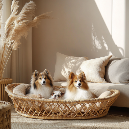 Pet bed, wicker dog bed, cat bed, American-style retro solid wood animal house furniture, Teddy Bichon Frise dog mattress - Image 3