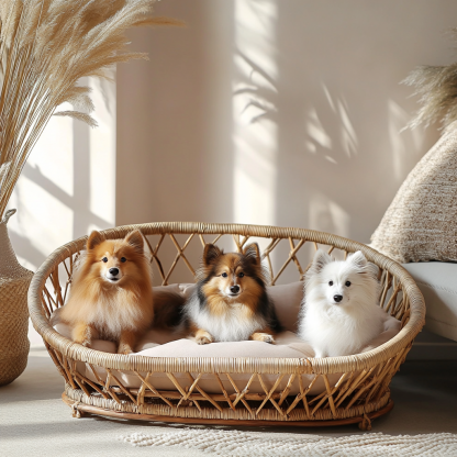 Pet bed, wicker dog bed, cat bed, American-style retro solid wood animal house furniture, Teddy Bichon Frise dog mattress - Image 2