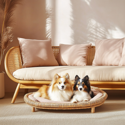 Pet bed, wicker dog bed, cat bed, American-style retro solid wood animal house furniture, Teddy Bichon Frise dog mattress - Image 2