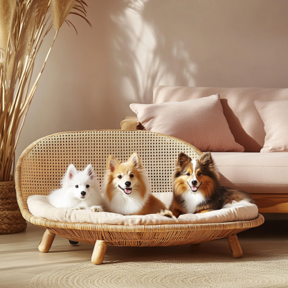 Pet bed, wicker dog bed, cat bed, American-style retro solid wood animal house furniture, Teddy Bichon Frise dog mattress - Image 5