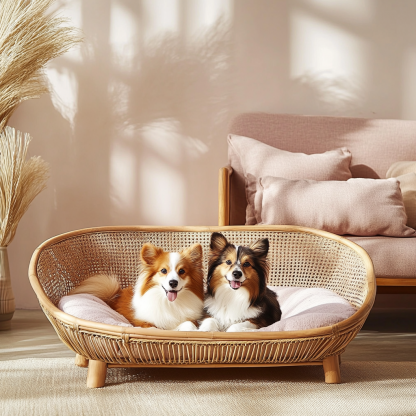 Pet bed, wicker dog bed, cat bed, American-style retro solid wood animal house furniture, Teddy Bichon Frise dog mattress - Image 4
