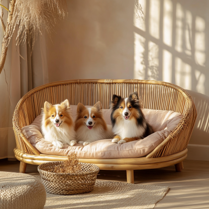 Pet bed, wicker dog bed, cat bed, American-style retro solid wood animal house furniture, Teddy Bichon Frise dog mattress - Image 3