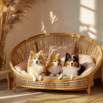 Pet bed, wicker dog bed, cat bed, American-style retro solid wood animal house furniture, Teddy Bichon Frise dog mattress - Image 3