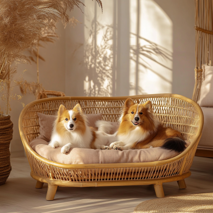 Pet bed, wicker dog bed, cat bed, American-style retro solid wood animal house furniture, Teddy Bichon Frise dog mattress - Image 2