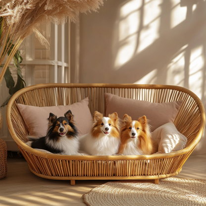 Pet bed, wicker dog bed, cat bed, American-style retro solid wood animal house furniture, Teddy Bichon Frise dog mattress - Image 2