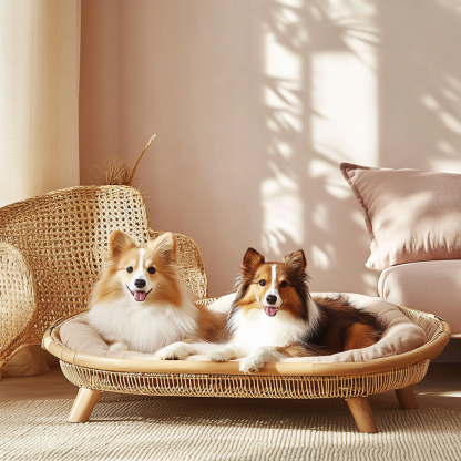 Pet bed, wicker dog bed, cat bed, American-style retro solid wood animal house furniture, Teddy Bichon Frise dog mattress - Image 2