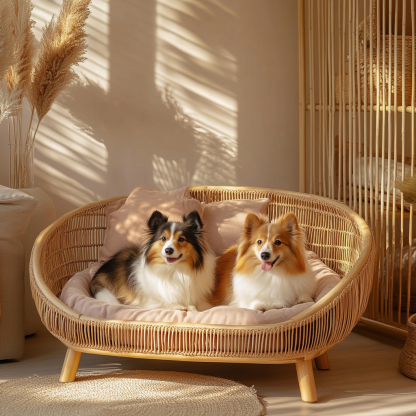 Pet bed, wicker dog bed, cat bed, American-style retro solid wood animal house furniture, Teddy Bichon Frise dog mattress - Image 2