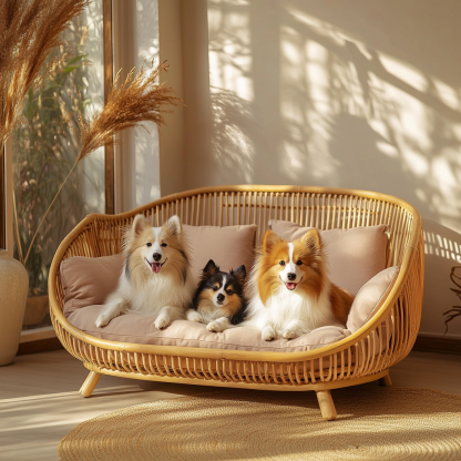 Pet bed, wicker dog bed, cat bed, American-style retro solid wood animal house furniture, Teddy Bichon Frise dog mattress - Image 2