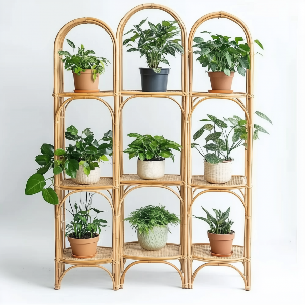 A popular wicker retro creative foldable stand for homestays, a high-legged large pot green vine plant stand - 图片 3