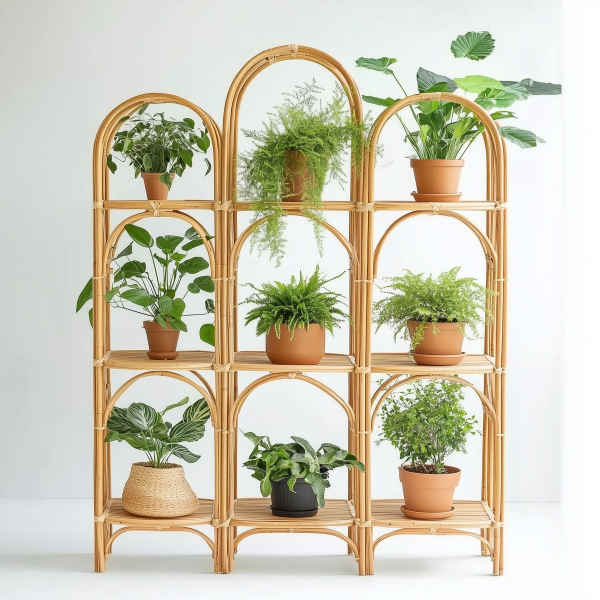 A popular wicker retro creative foldable stand for homestays, a high-legged large pot green vine plant stand - 图片 12