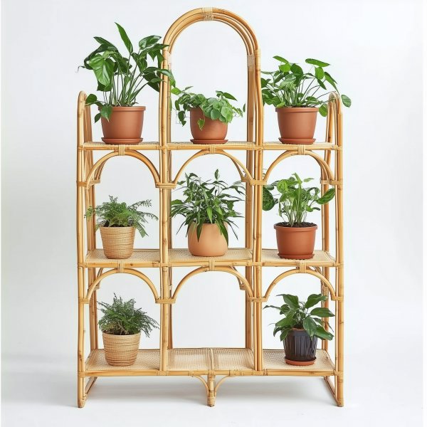 A popular wicker retro creative foldable stand for homestays, a high-legged large pot green vine plant stand - 图片 8