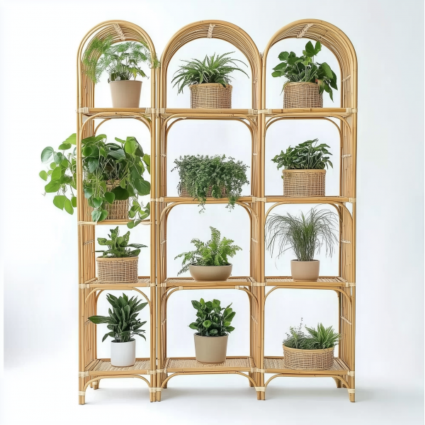 A popular wicker retro creative foldable stand for homestays, a high-legged large pot green vine plant stand - 图片 11