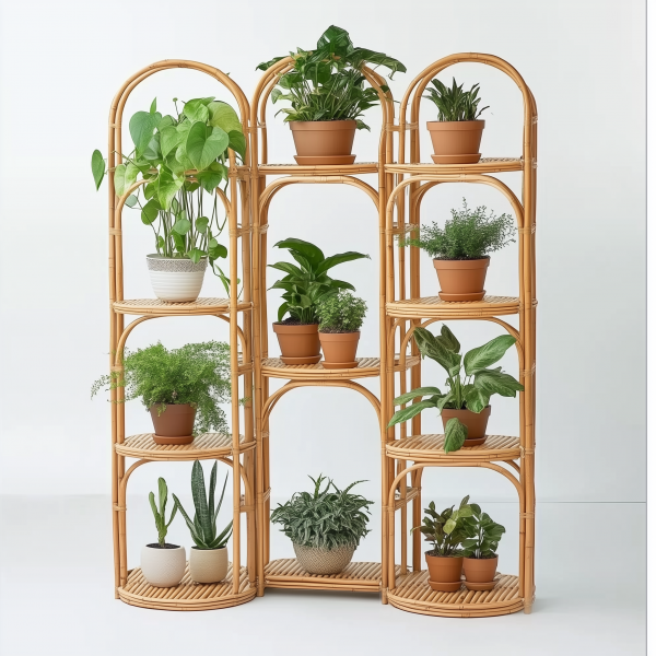 A popular wicker retro creative foldable stand for homestays, a high-legged large pot green vine plant stand - 图片 4