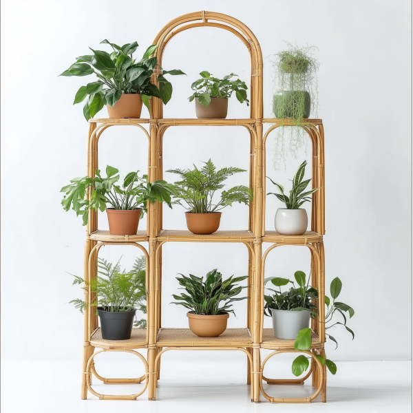 A popular wicker retro creative foldable stand for homestays, a high-legged large pot green vine plant stand - 图片 7