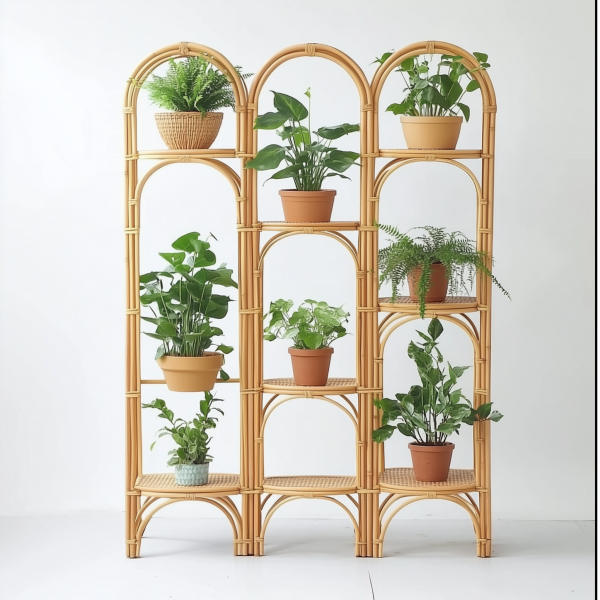A popular wicker retro creative foldable stand for homestays, a high-legged large pot green vine plant stand - 图片 9