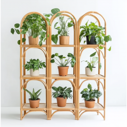 A popular wicker retro creative foldable stand for homestays, a high-legged large pot green vine plant stand - Image 2