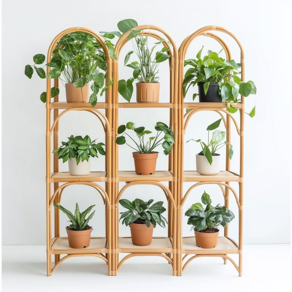 A popular wicker retro creative foldable stand for homestays, a high-legged large pot green vine plant stand - 图片 2