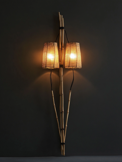 Wall lamp, antique bedroom, hotel model room, decorative item, three-head bamboo joint imitation corridor - Image 8