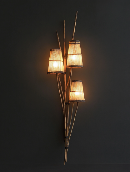 Wall lamp, antique bedroom, hotel model room, decorative item, three-head bamboo joint imitation corridor - Image 6