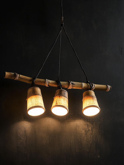 Creative bamboo weaving style American-style hot pot, old wooden art barbecue restaurant, nostalgic model room, unique three-head night light tea house - Image 8