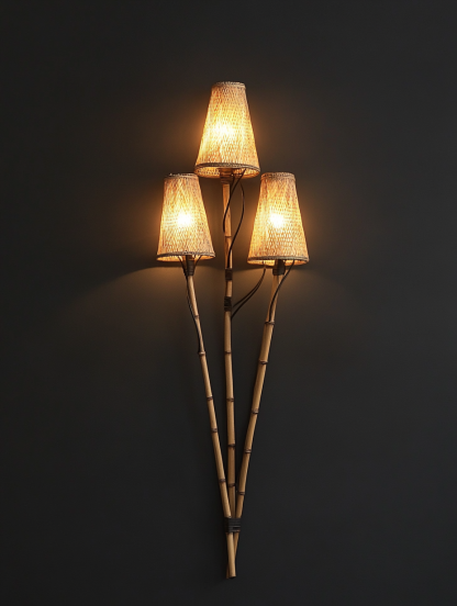 Wall lamp, antique bedroom, hotel model room, decorative item, three-head bamboo joint imitation corridor - Image 5