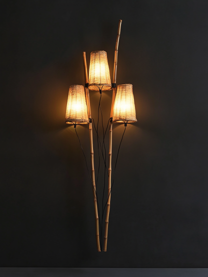 Wall lamp, antique bedroom, hotel model room, decorative item, three-head bamboo joint imitation corridor - Image 3