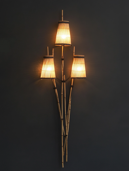 Wall lamp, antique bedroom, hotel model room, decorative item, three-head bamboo joint imitation corridor - Image 2