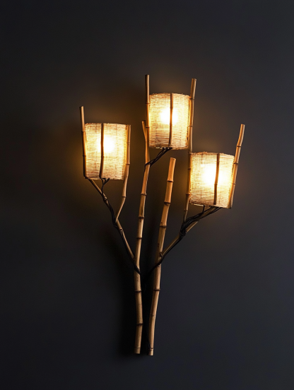 Wall lamp, antique bedroom, hotel model room, decorative item, three-head bamboo joint imitation corridor - Image 4