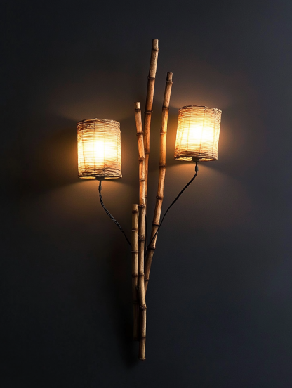 Wall lamp, antique bedroom, hotel model room, decorative item, three-head bamboo joint imitation corridor - Image 3