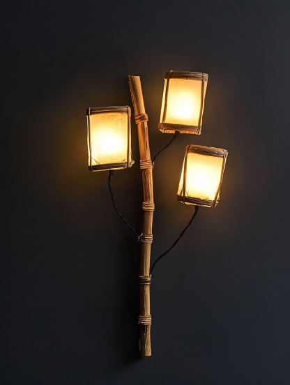 Wall lamp, antique bedroom, hotel model room, decorative item, three-head bamboo joint imitation corridor - Image 2