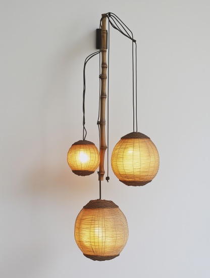 Vintage height-adjustable dining room chandelier, Wabi-sabi style, adjustable telescopic fabric dining table, bar counter, wood grain trumpet lamp - Image 2
