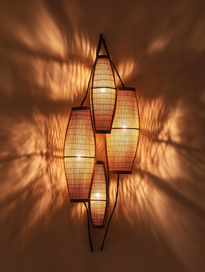 Wabi-sabi style rattan floor lamp, tea room combination chandelier, bedroom and dining room do not take up much space, wall-mounted and rare - Image 9