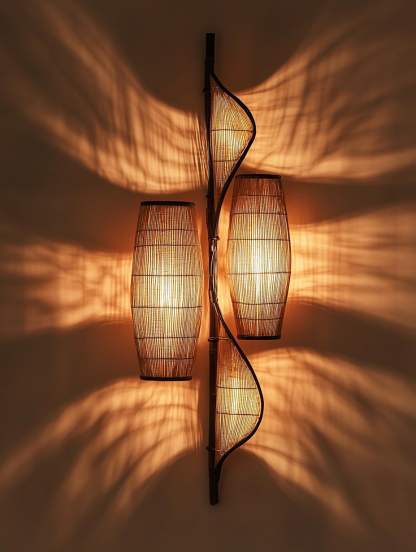 Wabi-sabi style rattan floor lamp, tea room combination chandelier, bedroom and dining room do not take up much space, wall-mounted and rare - Image 8