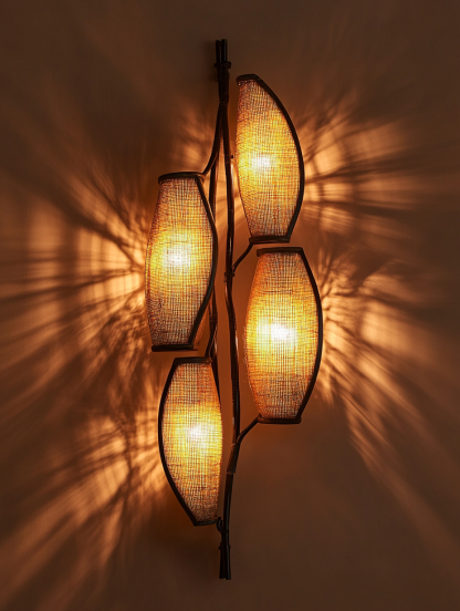 Wabi-sabi style rattan floor lamp, tea room combination chandelier, bedroom and dining room do not take up much space, wall-mounted and rare - Image 6