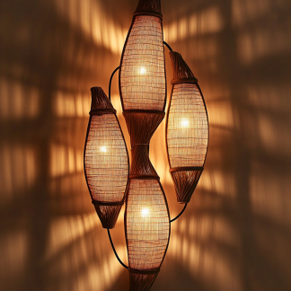 Wabi-sabi style rattan floor lamp, tea room combination chandelier, bedroom and dining room do not take up much space, wall-mounted and rare