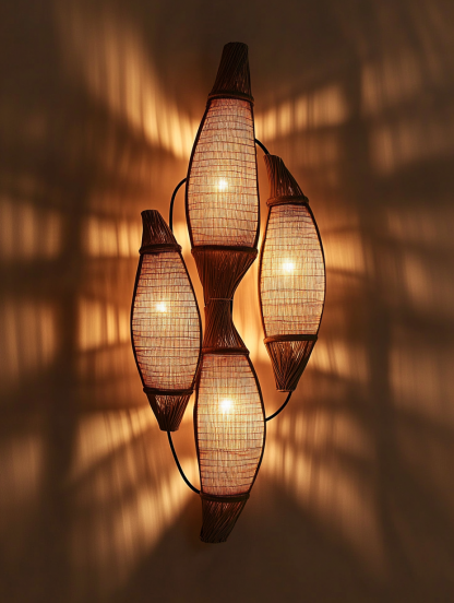 Wabi-sabi style rattan floor lamp, tea room combination chandelier, bedroom and dining room do not take up much space, wall-mounted and rare